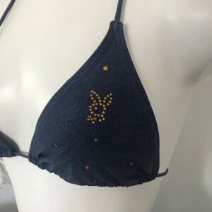 playboy navy & gold rhinestone crystal bikini top